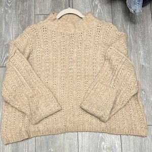 Dress Forum Textured Tan Turtleneck Sweater